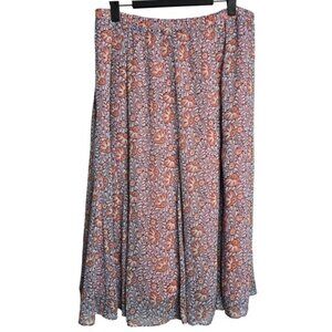 Laura Scott Floral Maxi Skirt Pink Orange Purple Elastic Waist Large